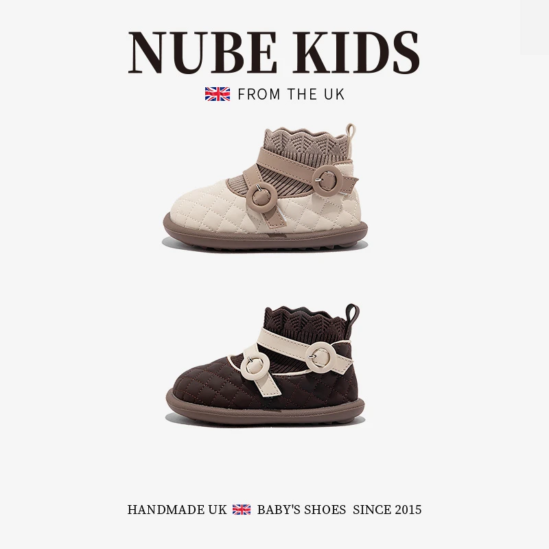 英国NUBE童鞋女童靴子新款秋冬季女宝宝洋气软底学步公主鞋小皮鞋