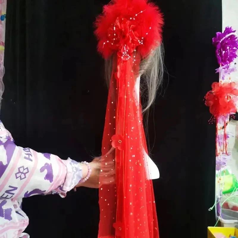 新品秧歌大秧歌头饰头花广场二人转花冠饰品演出飘带羽毛头纱