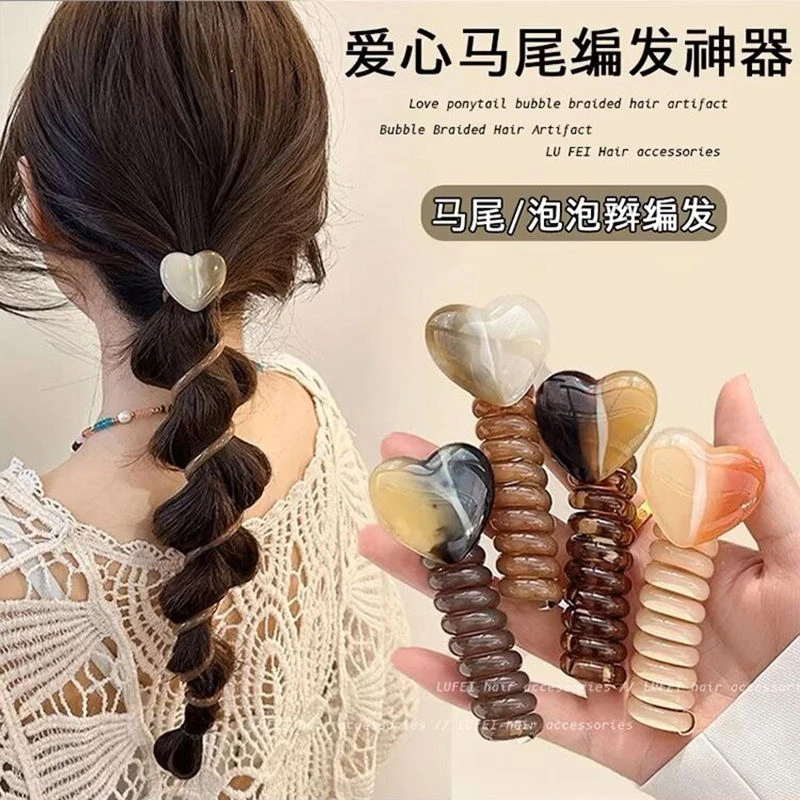 可爱少女爱心泡泡辫编发神器夏季高弹力耐用电话线发圈扎头发头绳