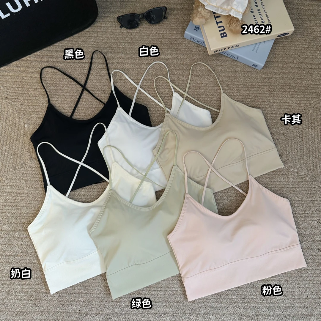 2462交叉打底清新风夏季百搭美背吊带背心性感短款防走光薄款