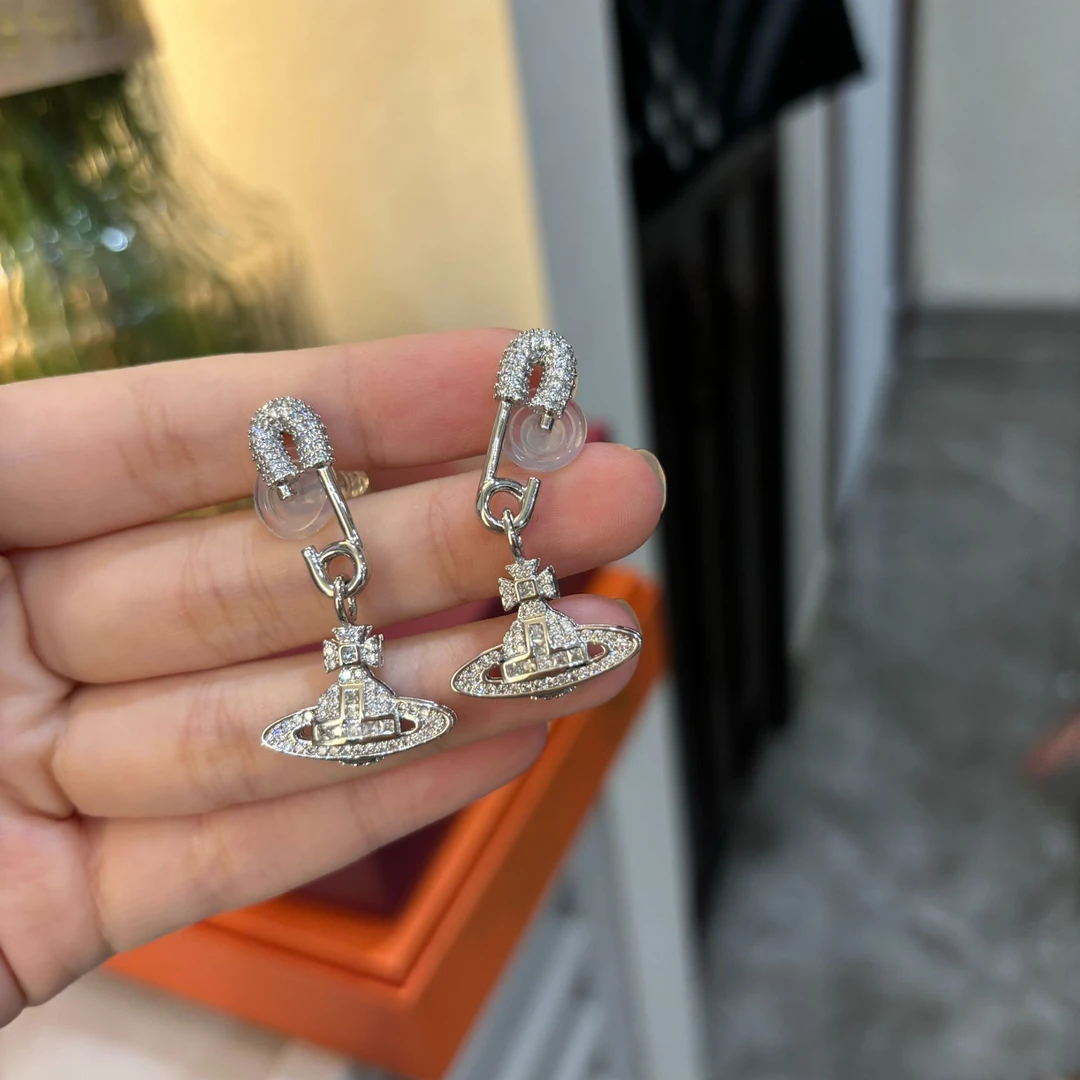 铜合金合成锆石耳饰 超高版轻奢高级感西太后土星气质耳环AE-9953