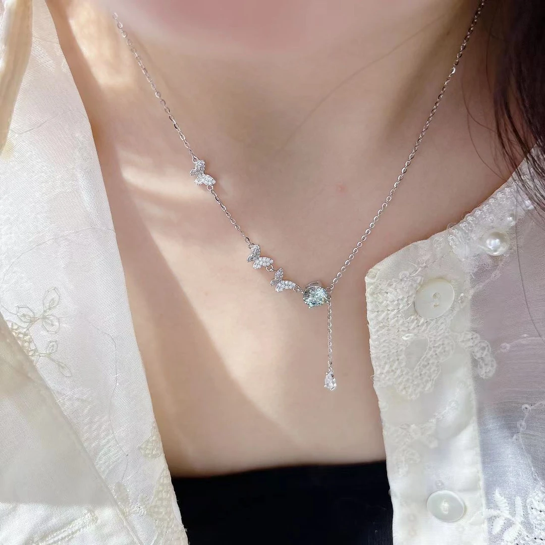 坠链均925银莫桑石 超高版 轻奢重工夏季幸运小蝴蝶项链XL-8442