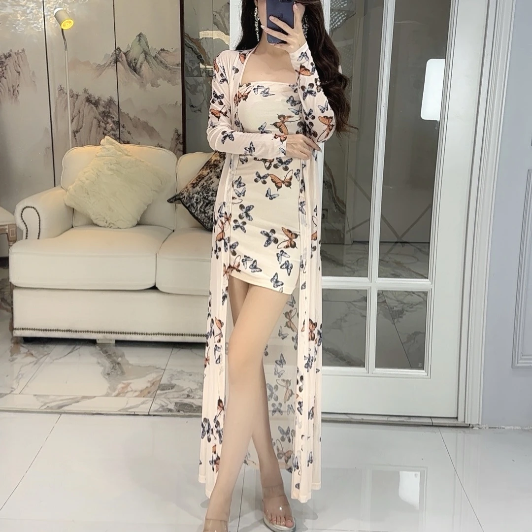 轻奢气质女人味抹胸长袖烟雨飘零显瘦修身性感包身百搭开衫连衣裙