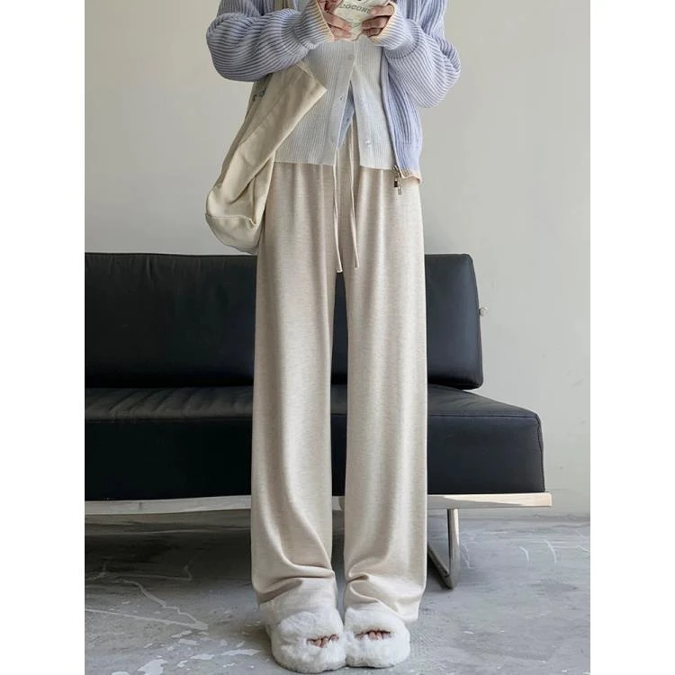 2025高腰显瘦休闲裤女春时尚直筒垂感拖地宽松阔腿长裤子薄款新款