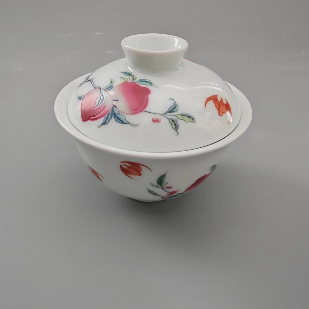 GZ RL/红叶1个正价粉彩九桃五福天机二才盖碗(套)