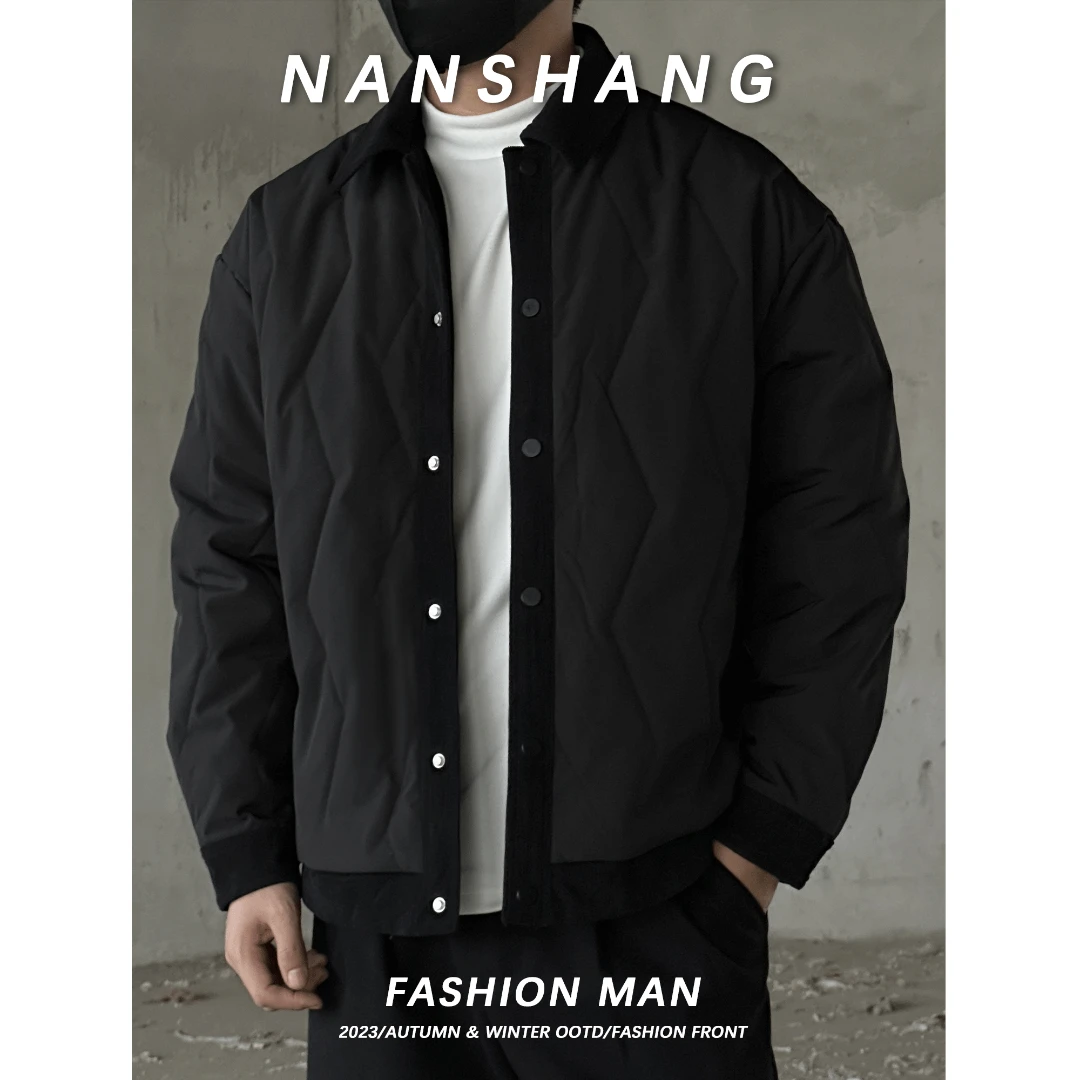 男尚冬季潮流痞帅气拼接轻薄款棉衣韩版男士休闲绗线宽松棉服外套