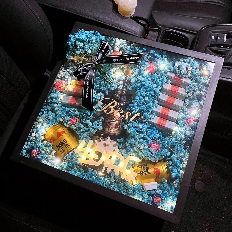 超大方形透明礼盒满天星花束送男友老公的生日礼物情人节七夕圣诞