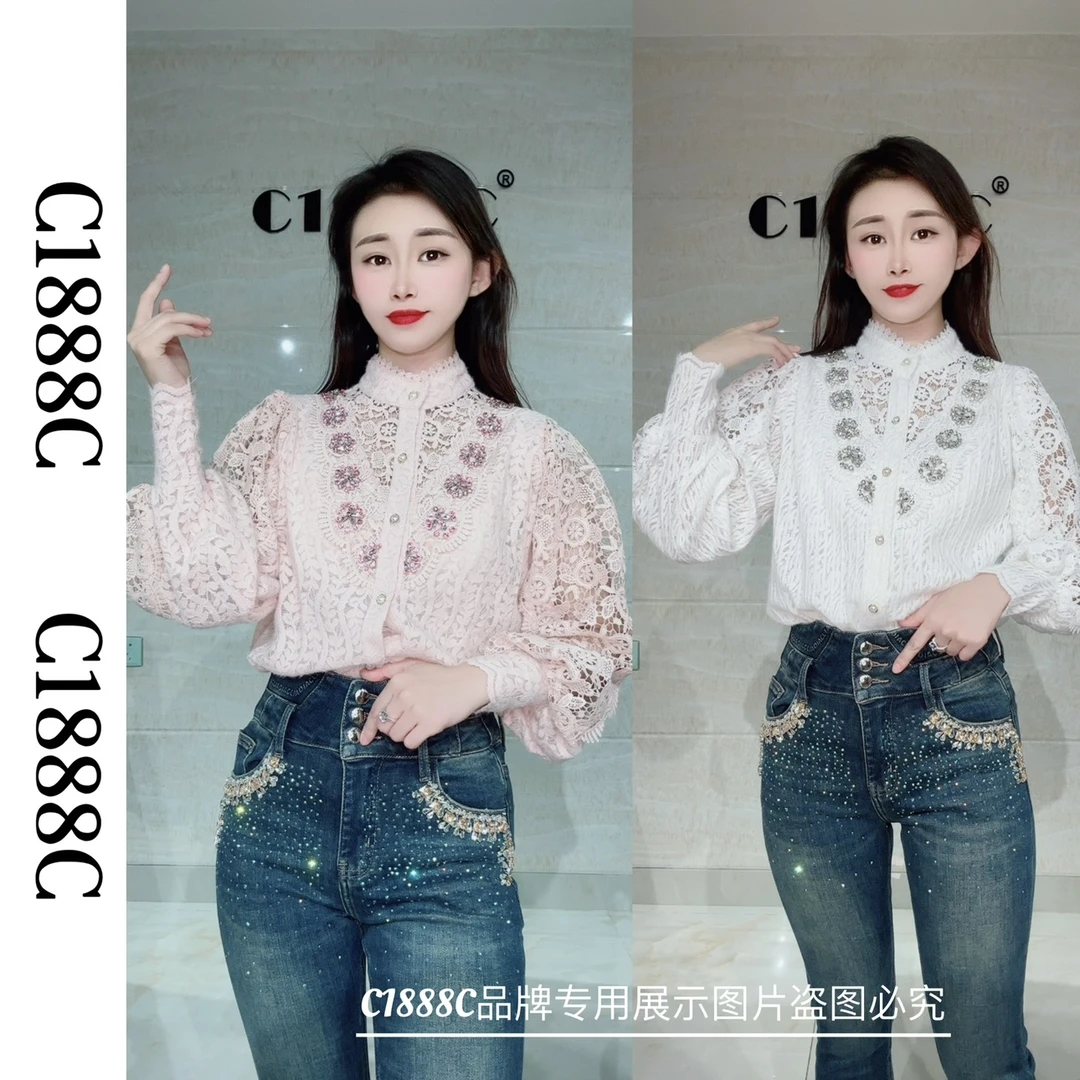 2330#C1888C品牌正品高端订制重工蕾丝上衣