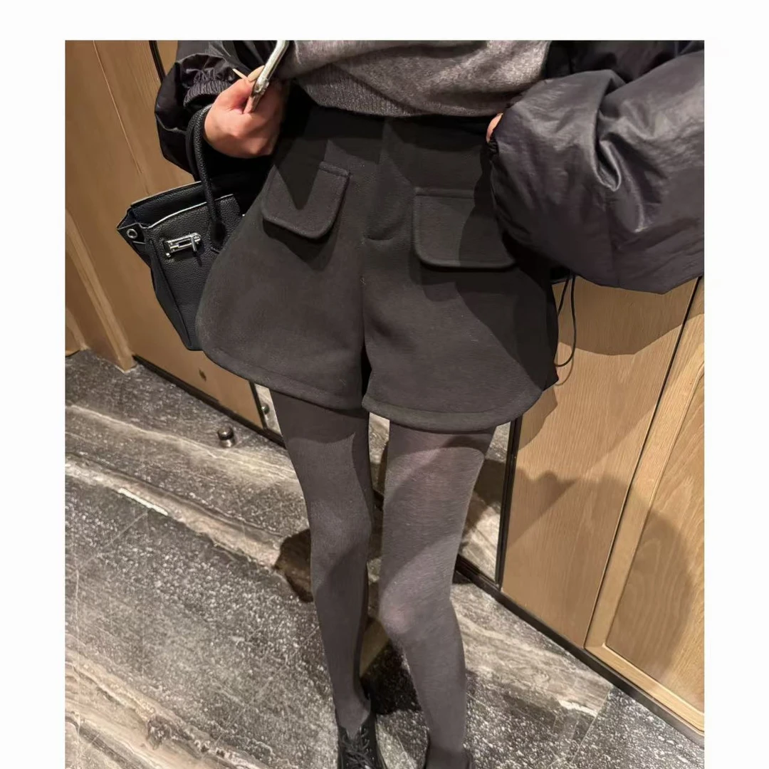 Mao 韩版时尚高级感不规则休闲百搭纯色修身高腰阔腿短裤女H0103