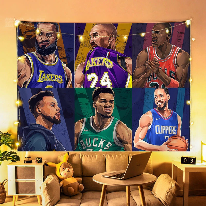 篮球球星背景布宿舍科比库里詹姆斯欧文罗斯手绘动漫海报宿舍装扮