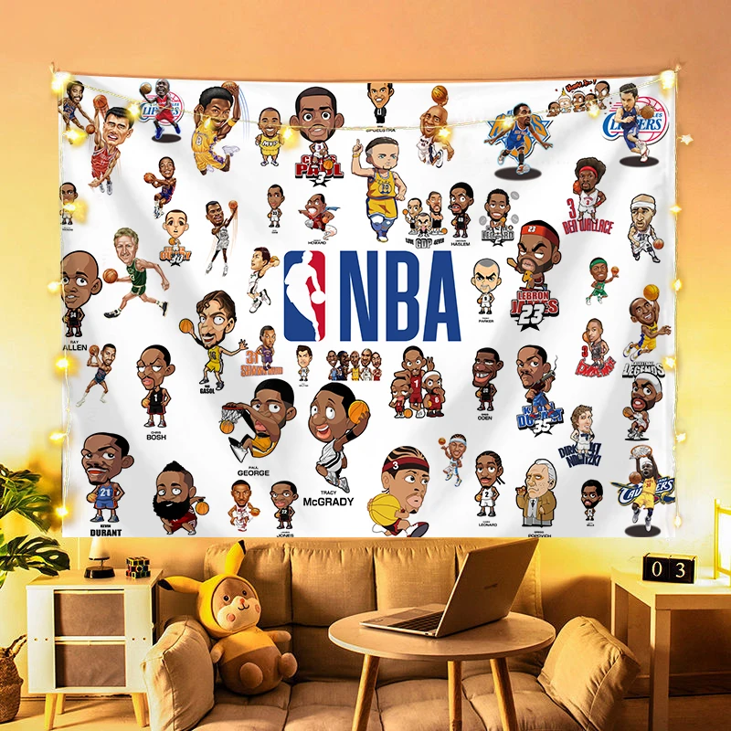 Q版篮球球星背景布库里詹姆斯欧文ins潮牌挂布海报宿舍装饰海报