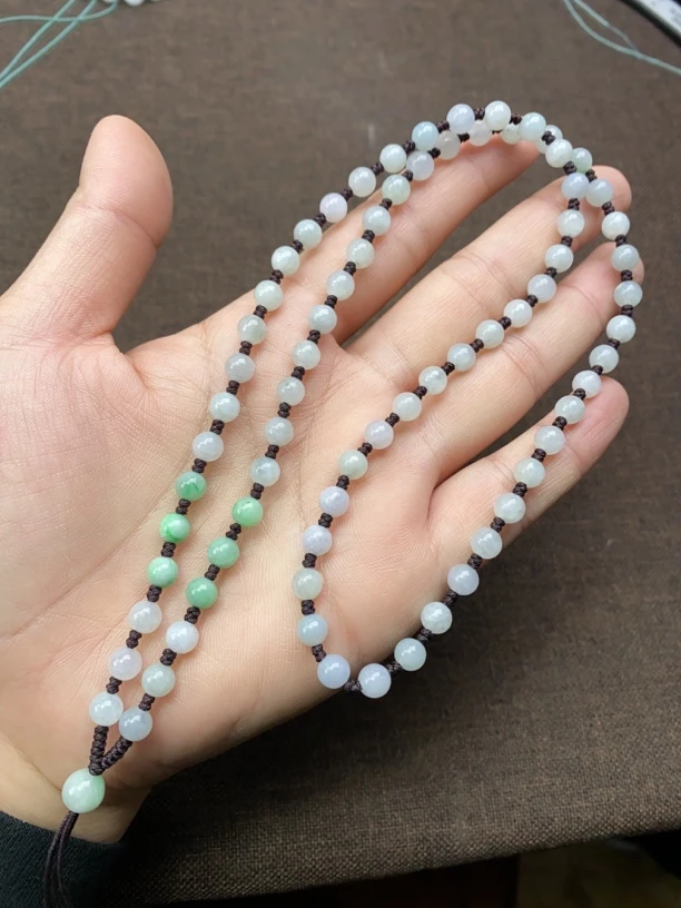 福利缅甸翡翠A货满绿翡翠糯冰白月光苹果绿6mm玉石吊坠挂绳百搭