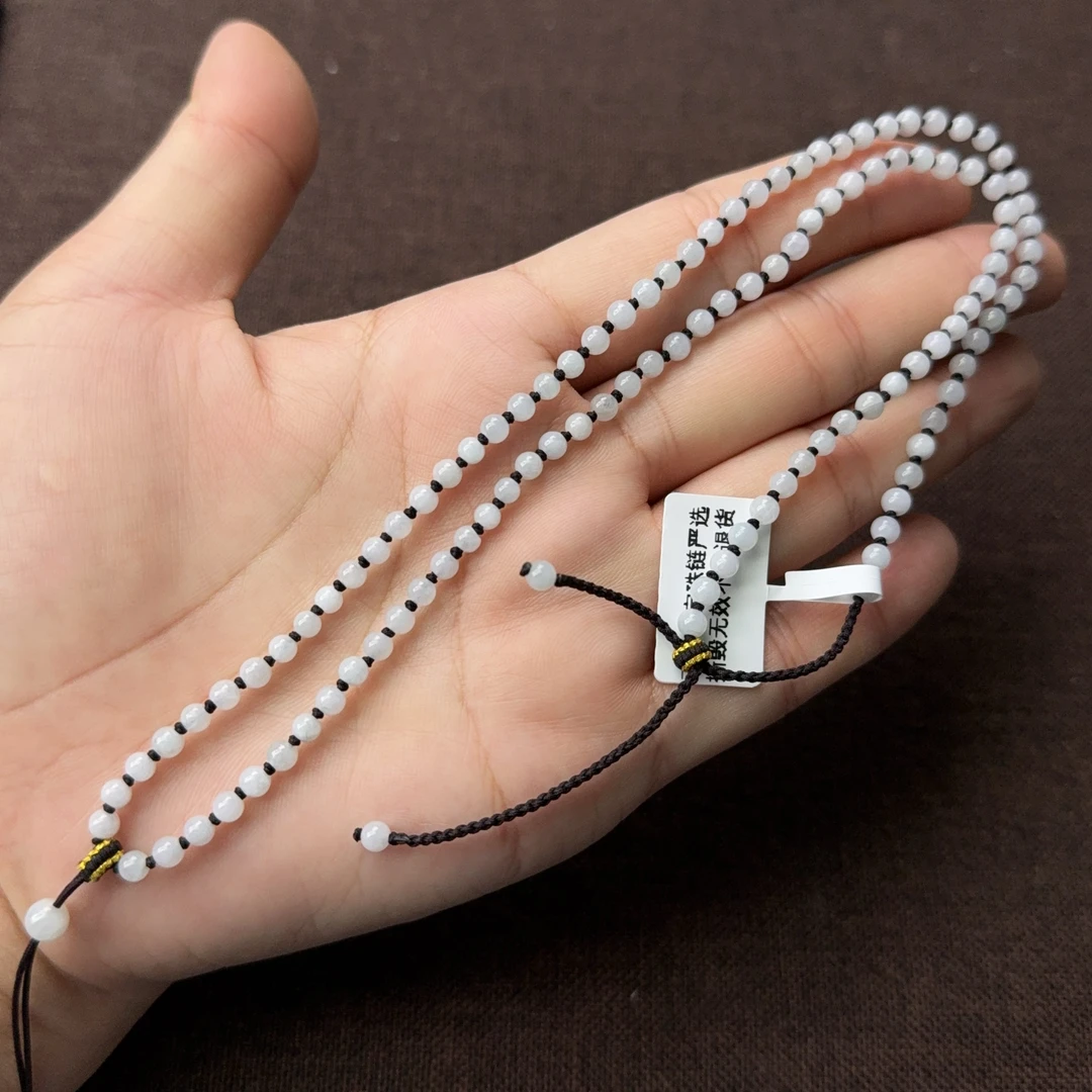 粉丝福利天然缅甸翡翠A货白色翡翠糯种 3.5mm 玉石吊坠挂绳保真