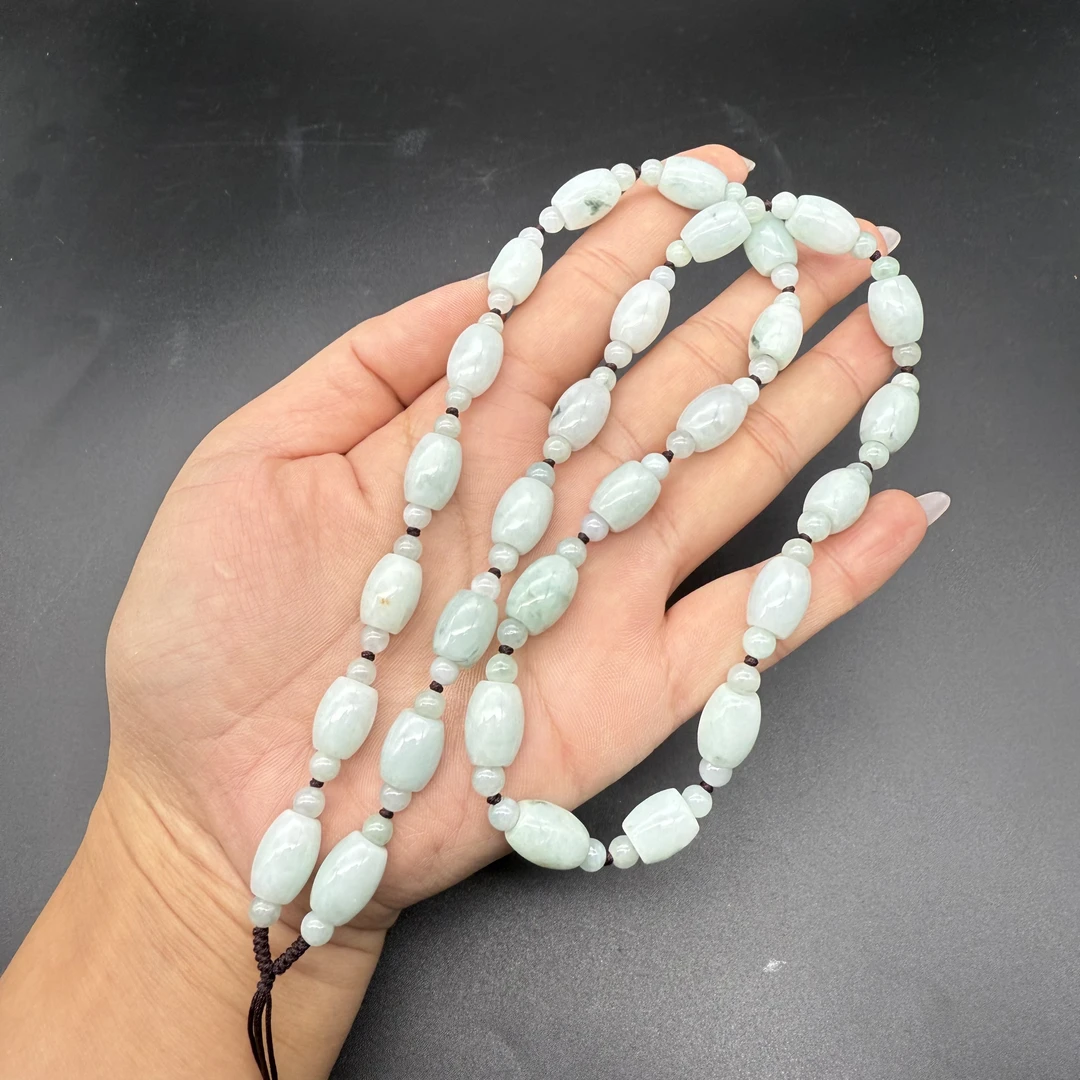 天然翡翠A货路路通筒珠9mm玉石挂件绳男女翡翠珠链保真