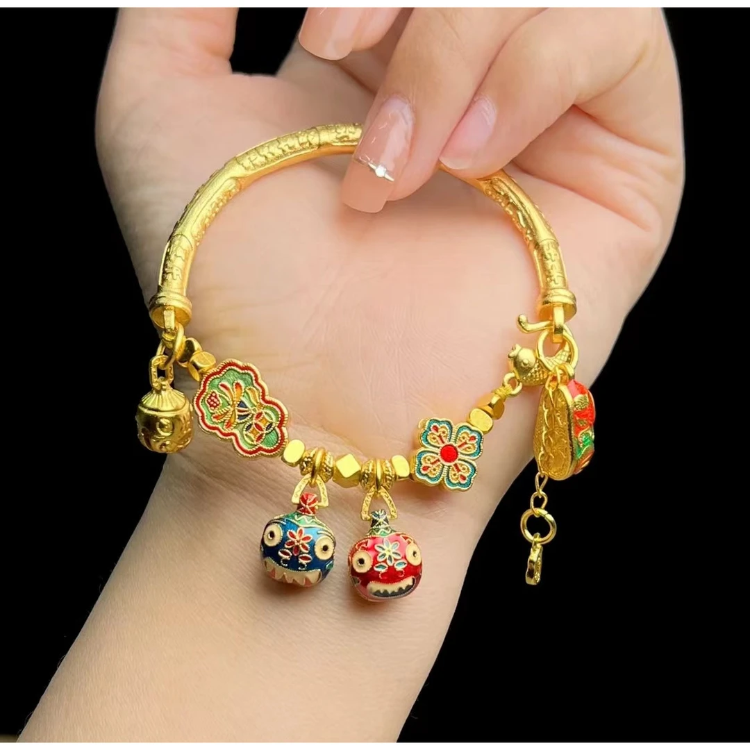 铜合金手链 SL063丨新中式国潮风/手工烧蓝国风吞金兽半镯