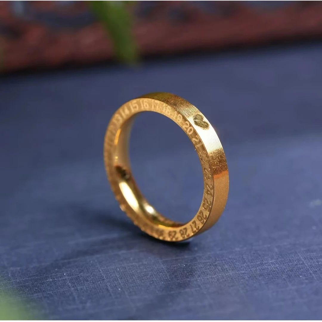 合金戒指 时尚情侣指环排戒窄版素款闭口轻奢女款砂金年轮对戒