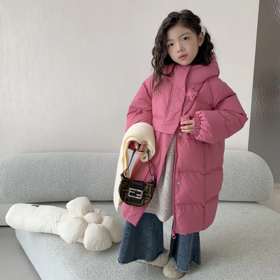 【羽绒服长款】女宝冬款三色小方块长款羽绒服202