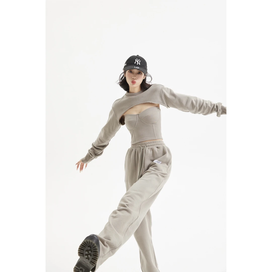 【LaluneDuCiel】LLDC 设计感短款卫衣抹胸抽绳长裤运动三件套装女