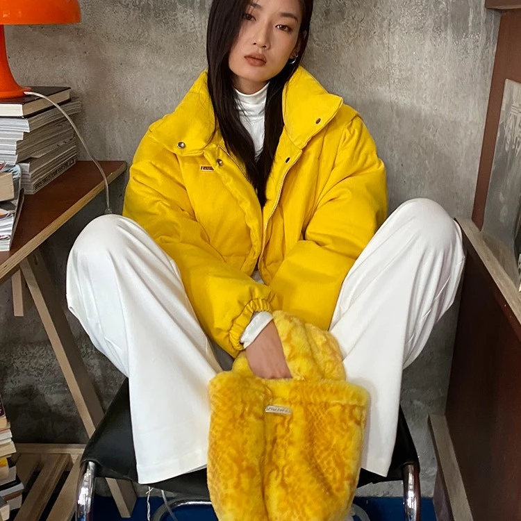 【LaluneDuCiel】LLDC  可两穿拆卸袖柠檬黄棉衣女秋冬保暖棉服休闲