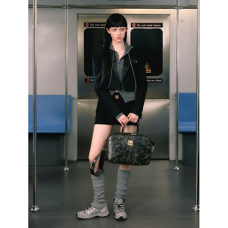 【LaluneDuCiel】LLDC 小众设计拼接西装+金属插扣半裙短款