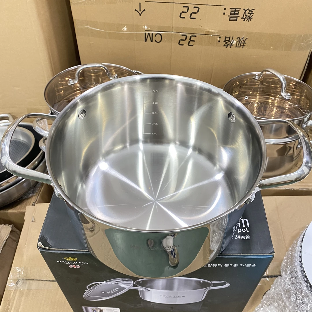 外贸正品304不锈钢双耳奶锅家用汤锅燃气灶电磁炉通用口径24cm