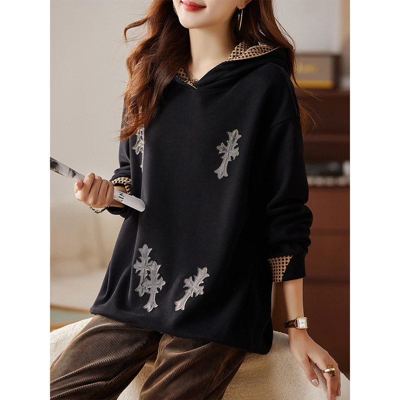 衣品乐原创宽松大码秋冬新款洋气连帽卫衣秋冬女B8311