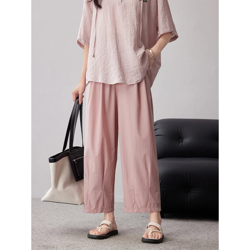 衣品乐原创宽松大码夏季新款女装洋气压褶休闲九分裤C2910