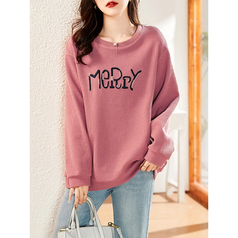 衣品乐大码秋季新款洋气显瘦字母刺绣钉珠遮肉卫衣A8692