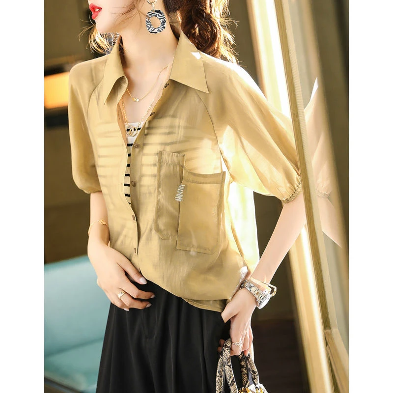 衣品乐欧洲站大码夏季新款女设计感口袋修身衬衫A6736