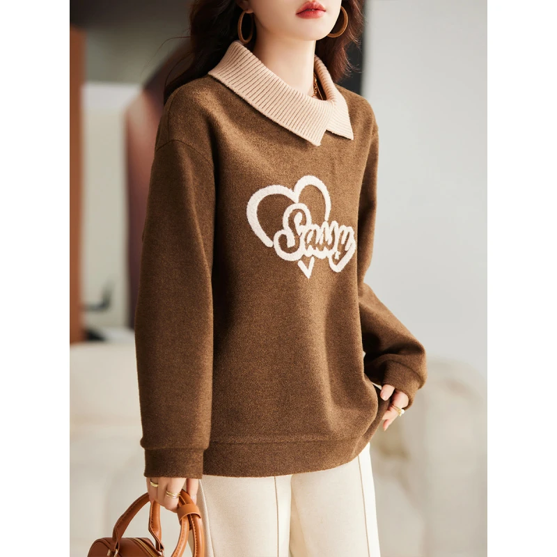 polo领卫衣女秋冬装加厚新款宽松大码洋气显瘦假两件上衣B8715