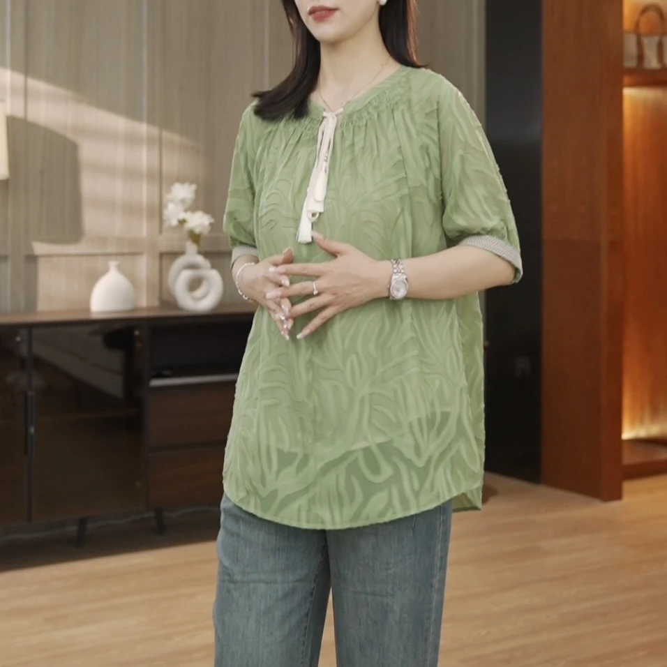 【衣品乐设计款】宽松显瘦提花衬衫女夏季百搭时尚衬衣上衣DUC2528