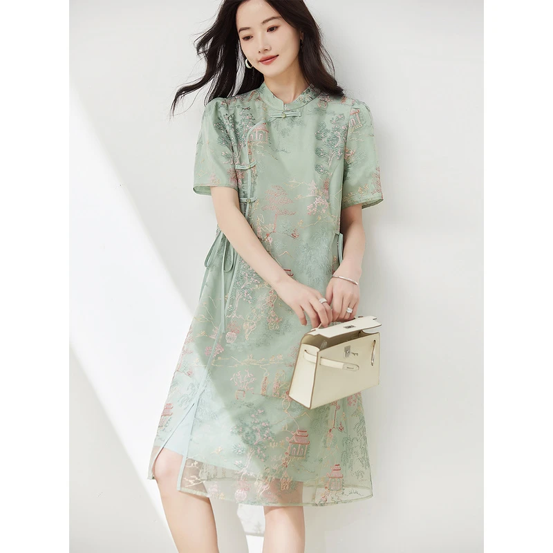 刺绣中国风连衣裙女夏新款宽松大码气质显瘦a字裙子TC2280