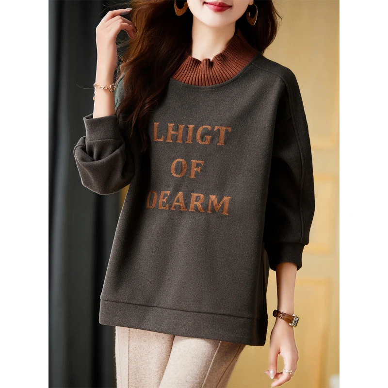 衣品乐原创宽松大码秋冬新款洋气设计感假两件卫衣B3204