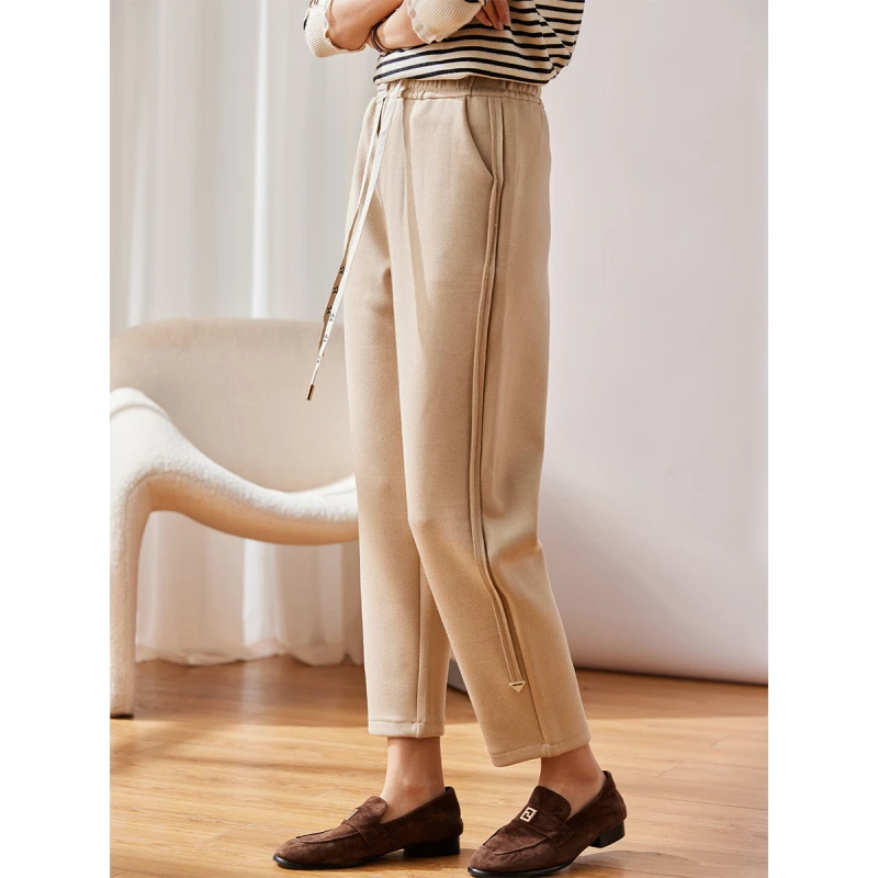 衣品乐黑色休闲裤子女秋冬加厚显瘦高腰大码小脚直筒裤B8862