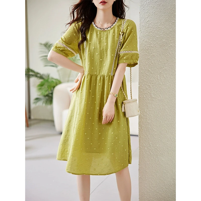 天丝短袖连衣裙女夏装新款宽松大码胖mm气质显瘦a字裙子B5950