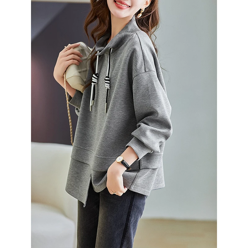 圆领卫衣女春秋新款宽松大码休闲设计感洋气长袖上衣B3312