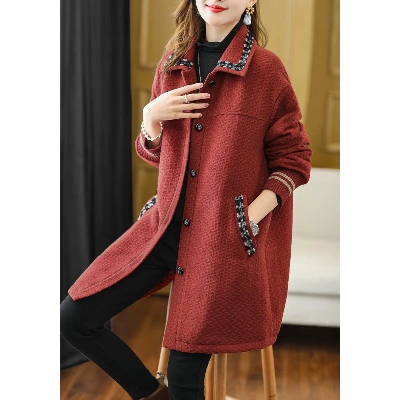 衣品乐原创大码冬季新款修身洋气翻领肌理夹棉外套女B2825