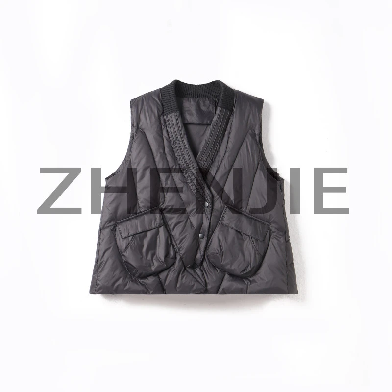 衣品乐气质v领 时尚不规则设计感单排扣羽绒马甲外套DC4765