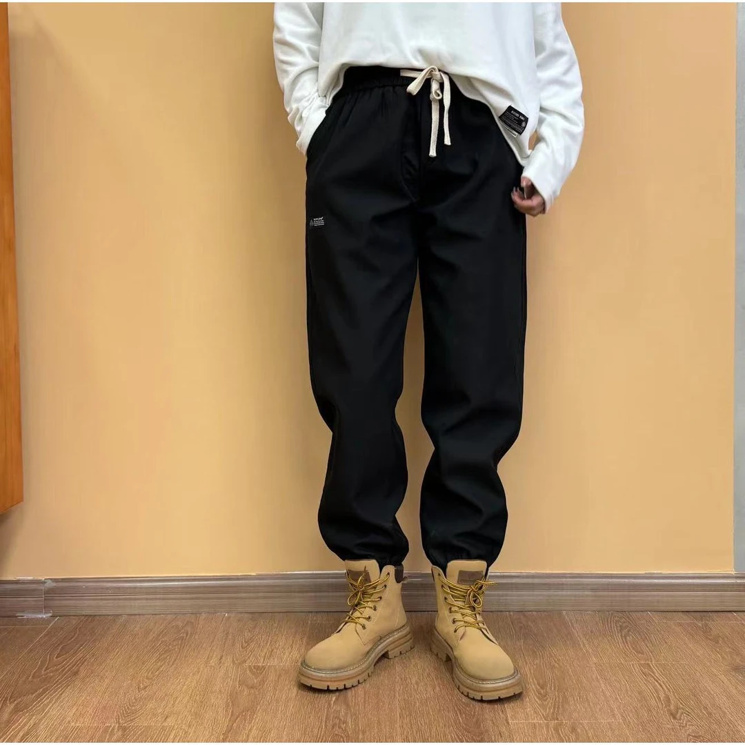 秋冬防水加绒工装宽松束脚裤ins潮流男裤长裤纯色裤子百搭GK1947