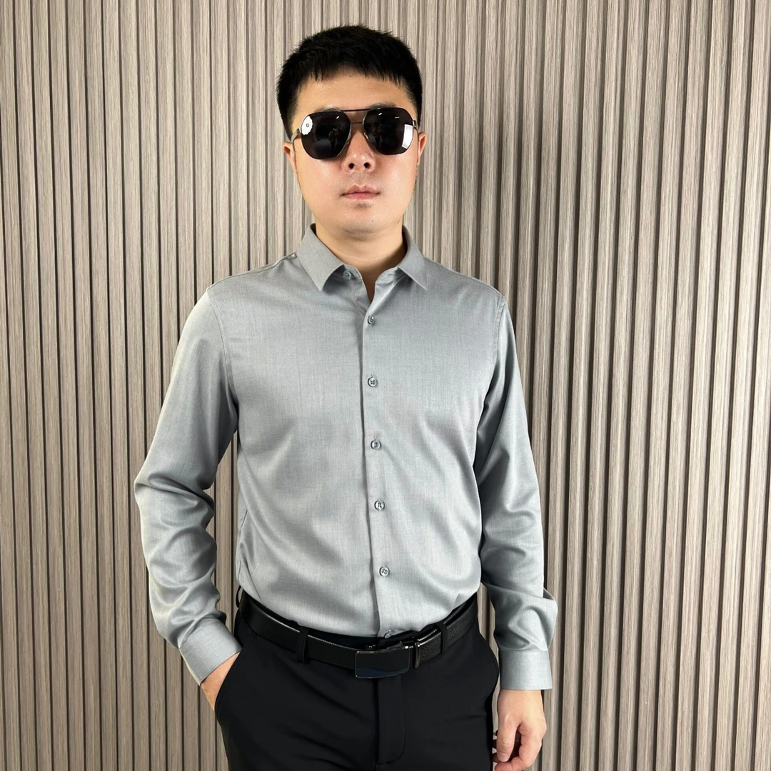 大叔推荐品质商务衬衫12168长袖纯色 男士常规轻奢休闲翻领日常
