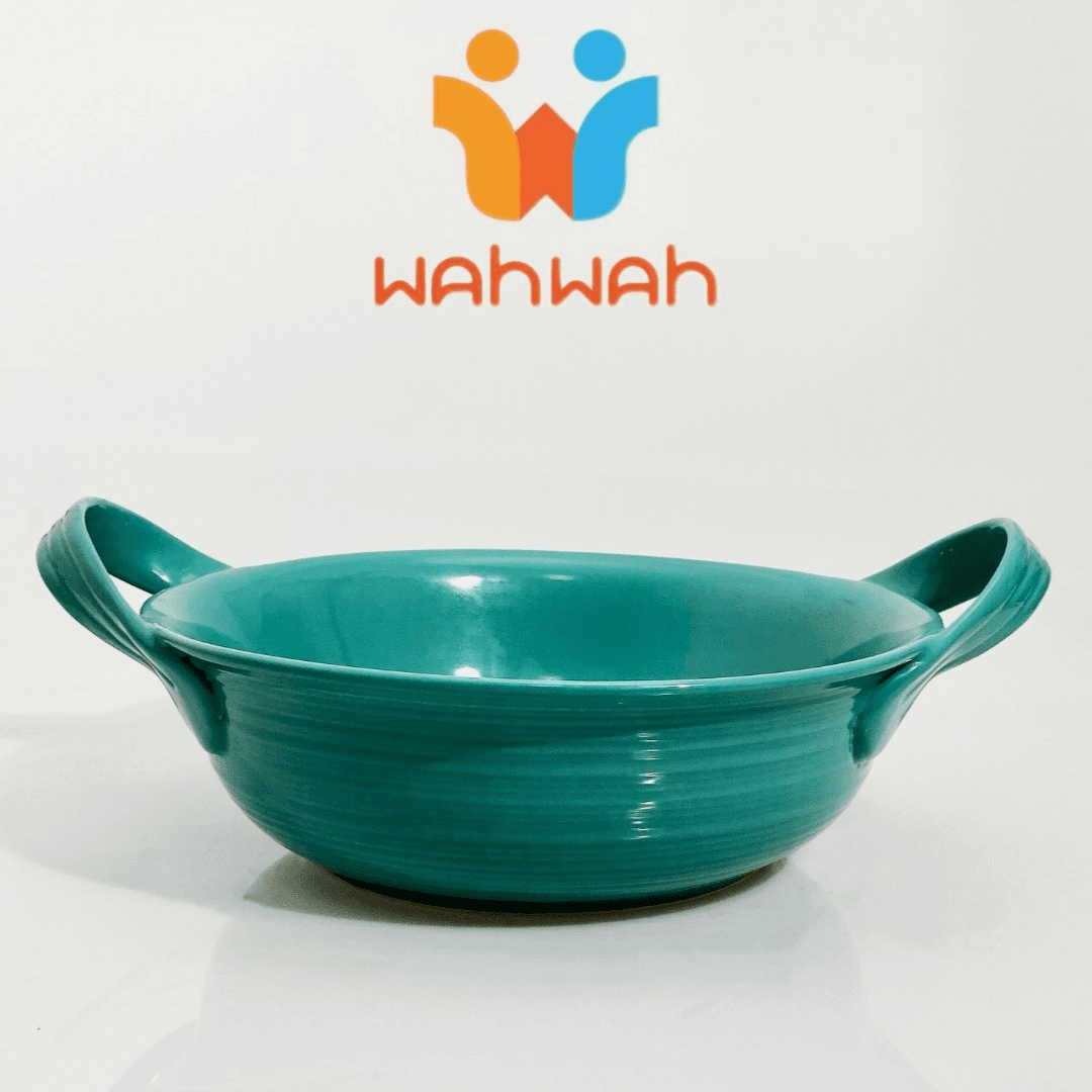 wahwah/哇哇哇哇蓝色绿色大汤碗小汤碗韩式带柄汤碗纯色陶瓷釉