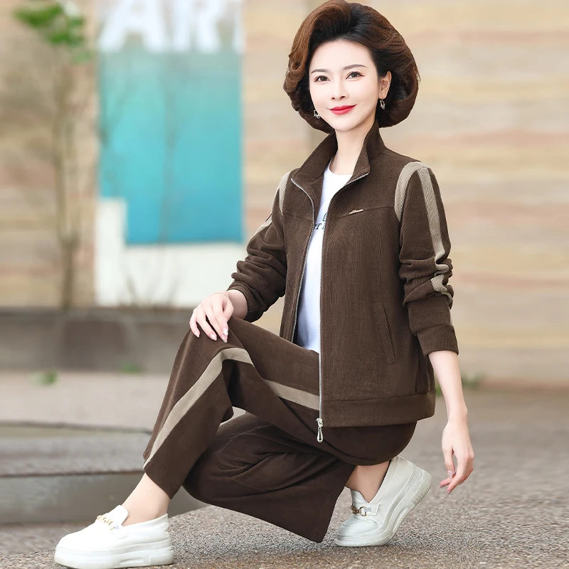 中老年妈妈时尚休闲运动服套装女2025春装新款40岁50中年两三件套