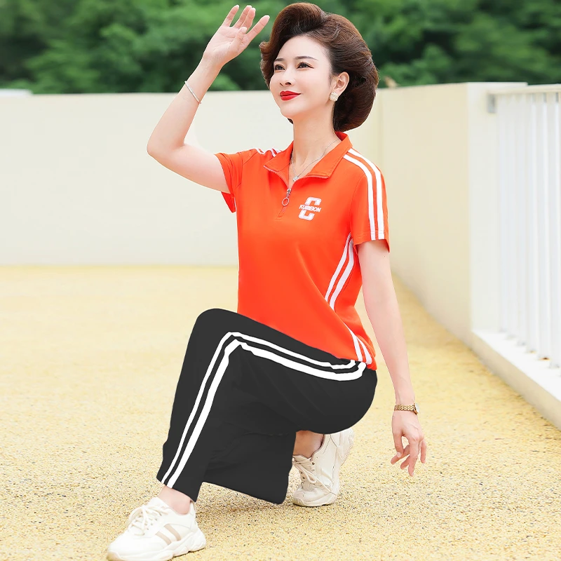 中老年妈妈短袖休闲运动衣服套装女2025夏季新款中年广场舞两件套