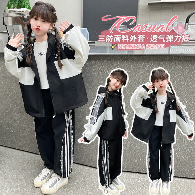 女童套装洋气运动春秋休闲连帽潮流中大童时髦秋款秋季韩版女孩
