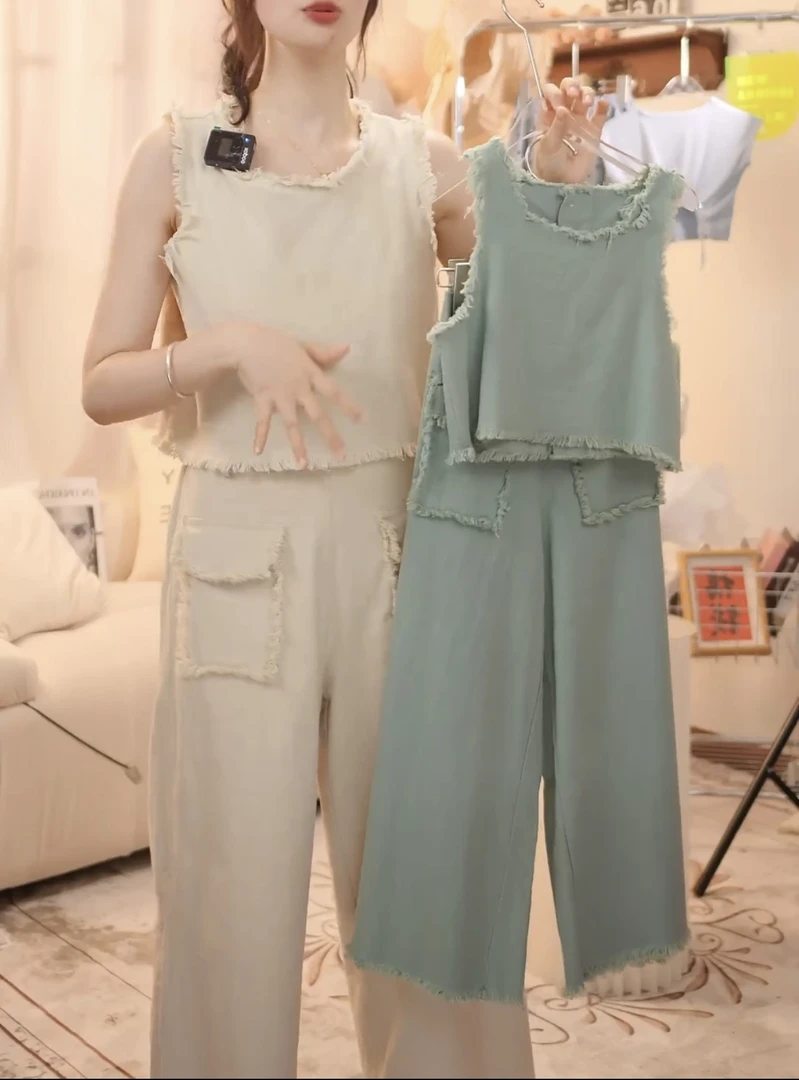 女中大童潮流套装高腰阔腿洋气山本裤时尚日常穿搭女孩设计感时髦