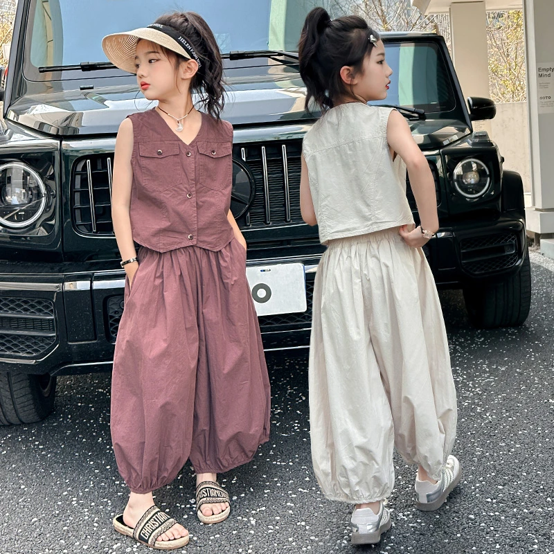 女童套装洋气时尚休闲夏季阔腿薄款女孩宽松中大童韩版时髦