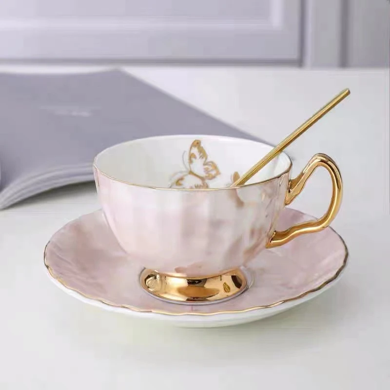 水杯碟具粉色红高级专用碟高颜值高贵大号高贵高颜值咖啡杯