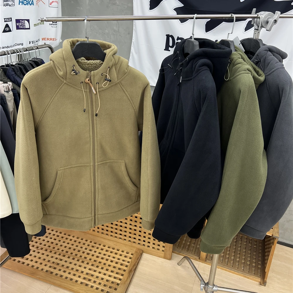 重磅900克 男女同款速热暖绒加绒加厚摇粒绒户外连帽保暖外套