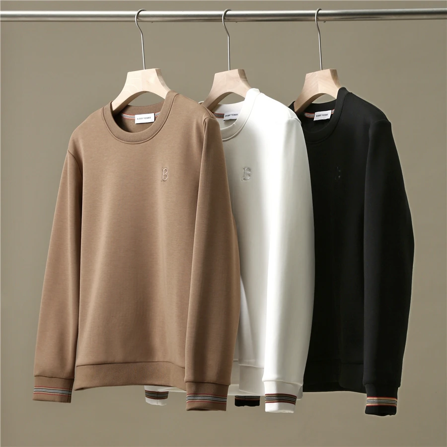 冬季新品男士轻奢字刺绣圆领加绒保暖透气长袖卫衣休闲百搭套头衫