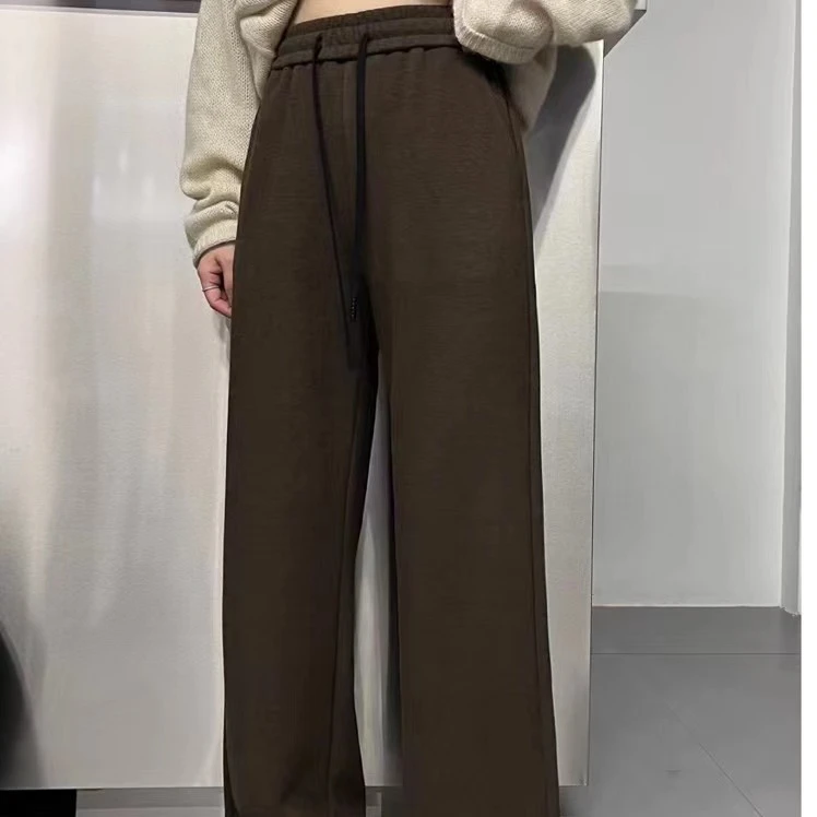 2024冬季新款加绒加厚直筒裤休闲裤欧显瘦时尚松紧中腰裤子秋冬